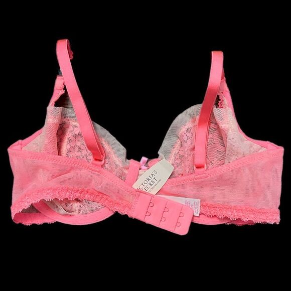Victoria’s Secret Very sexy unlined demi lace with mesh coral bra 32B - Picture 2 of 7